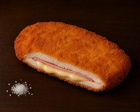 Kip Cordon Bleu van Pure Meat & Co, kip cordon bleu op een snijplank