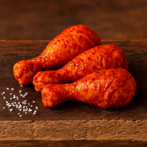 Kipdrumsticks van Pure Meat & Co, kipdrumsticks op een schaal