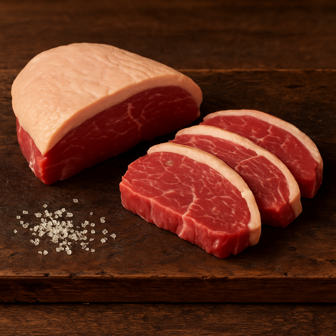 Picanha van Pure Meat & Co, picanha met vetrand op een snijplank