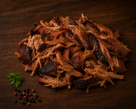 Pulled Pork van Pure Meat & Co, pulled pork op een snijplank