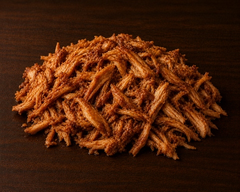 Pulled Chicken van Pure Meat & Co, pulled chicken op een plank