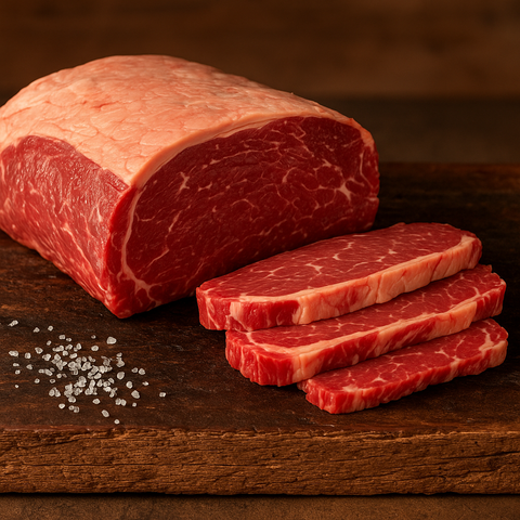 Ribeye Steak van Pure Meat & Co, ribeye steak met marmering op een snijplank