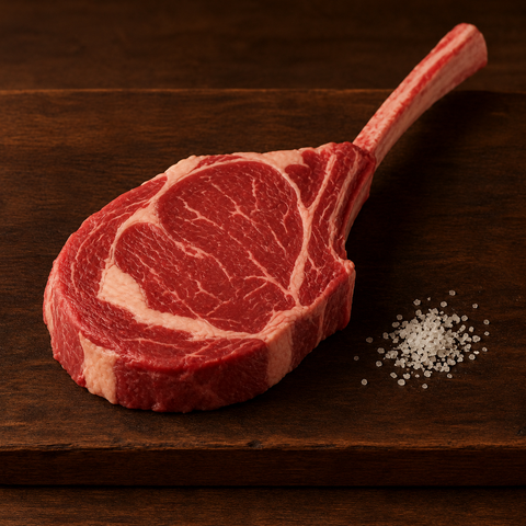 Tomahawk Steak van Pure Meat & Co, tomahawk steak met bot op een snijplank