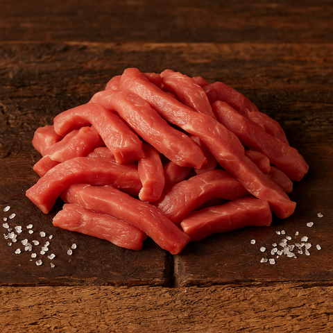 Varkens reepjesvlees van Pure Meat & Co, varkens reepjesvlees op een plank